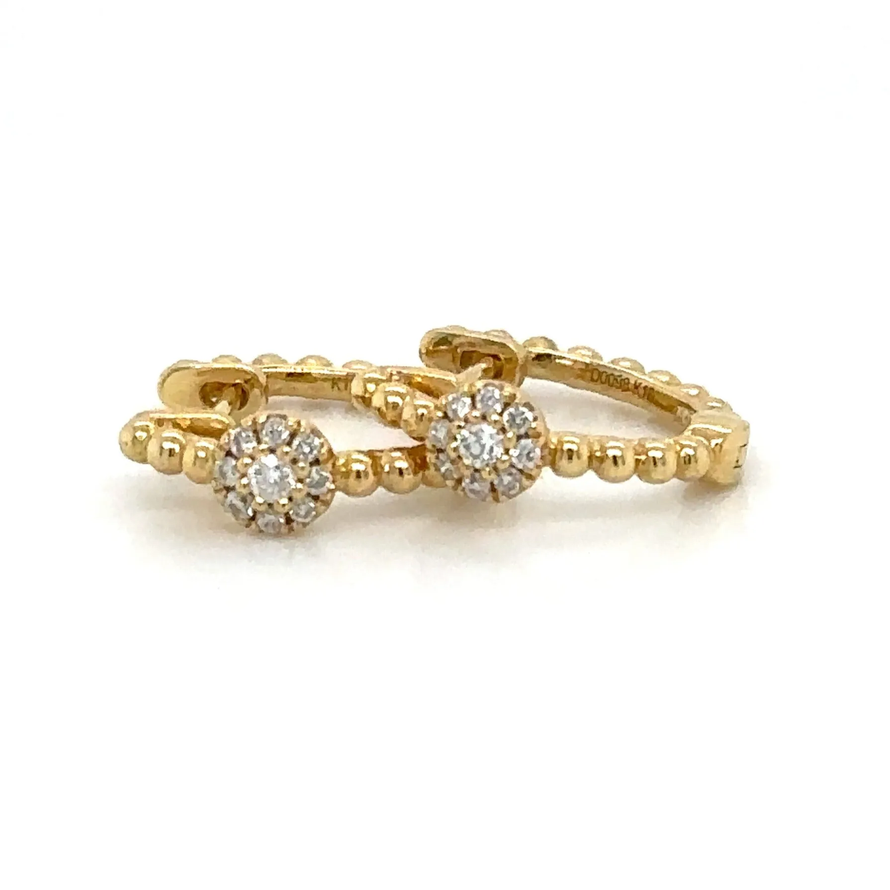 0.09ct tw Beaded Gold Mini Huguie with cluster Diamond Earrings