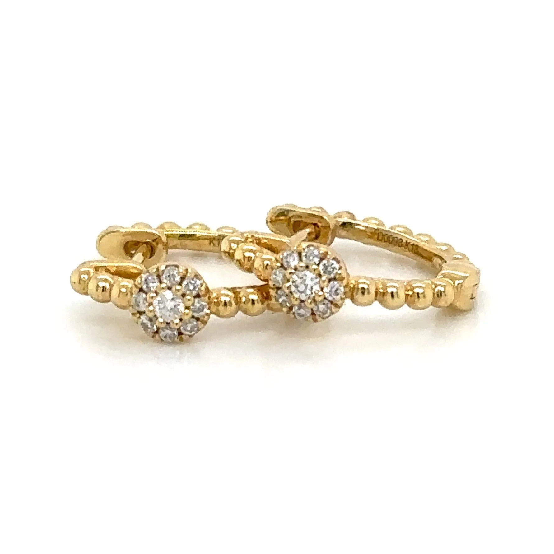 0.09ct tw Beaded Gold Mini Huguie with cluster Diamond Earrings