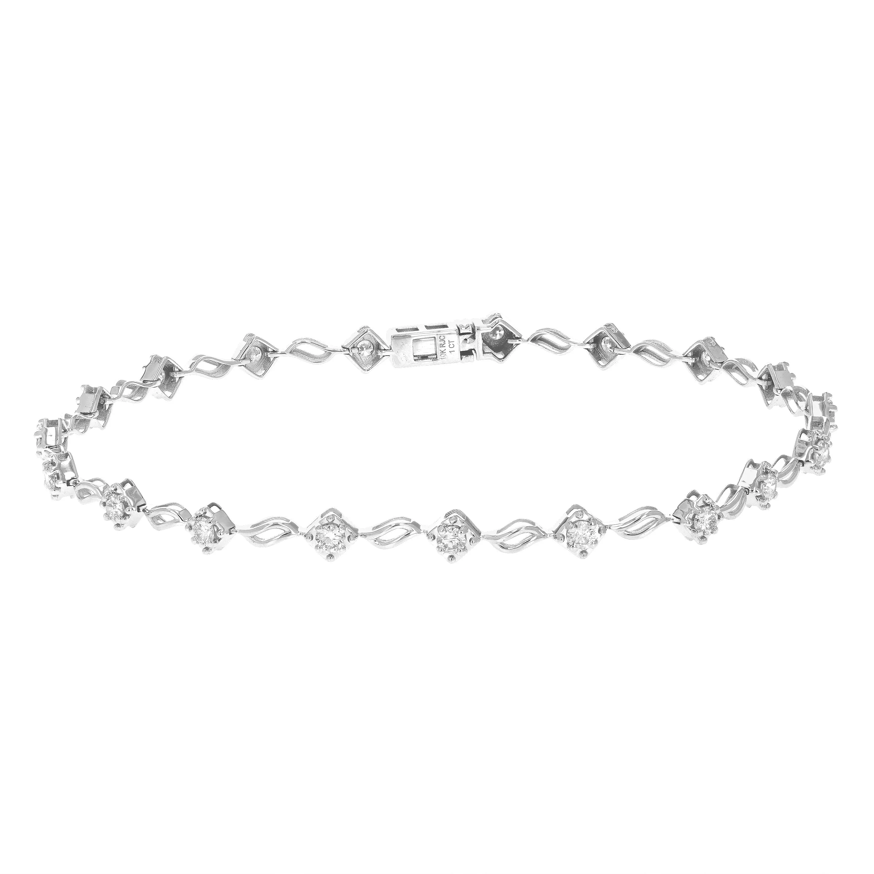 1 cttw Diamond Leaf Shape Tennis Bracelets in 10K White Gold