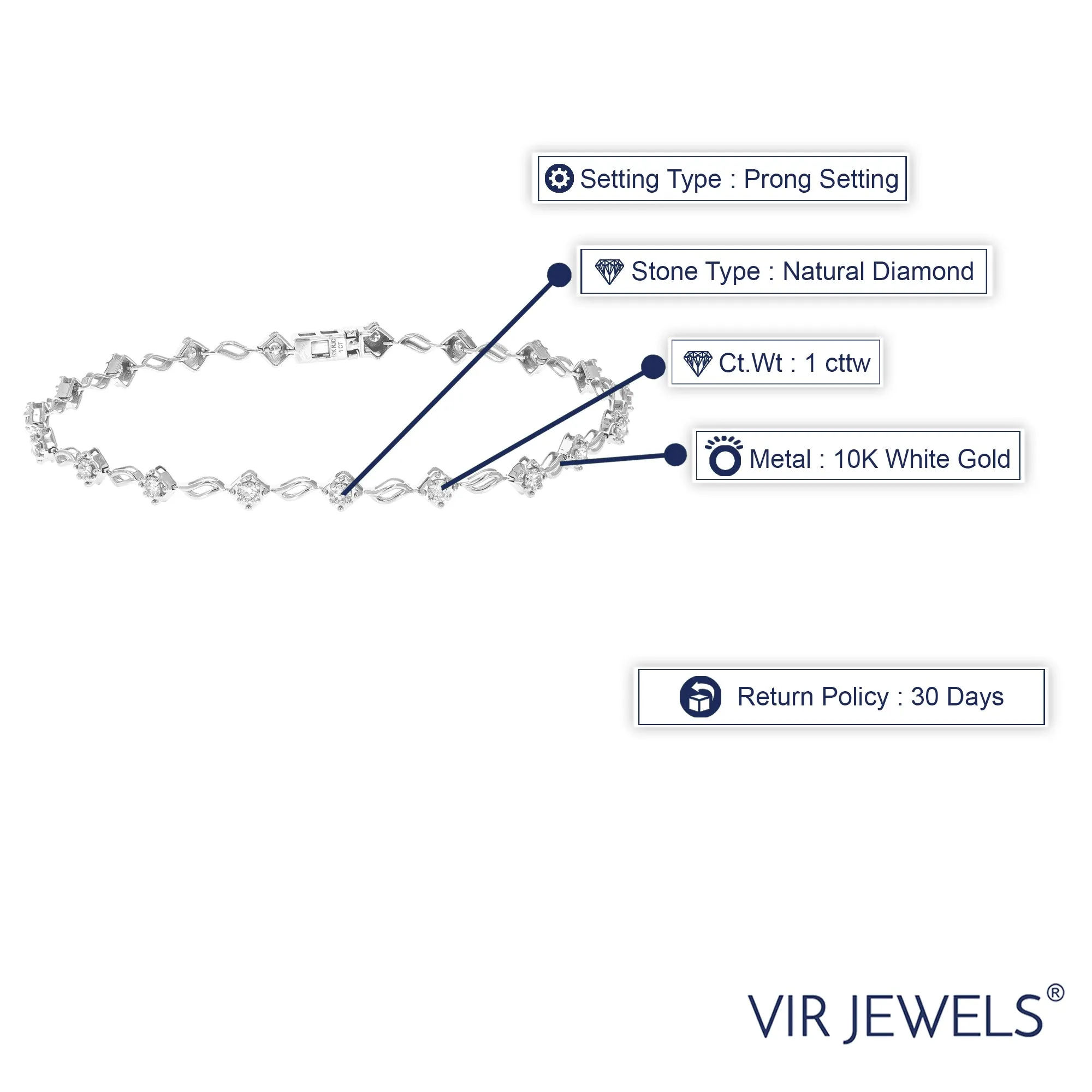 1 cttw Diamond Leaf Shape Tennis Bracelets in 10K White Gold