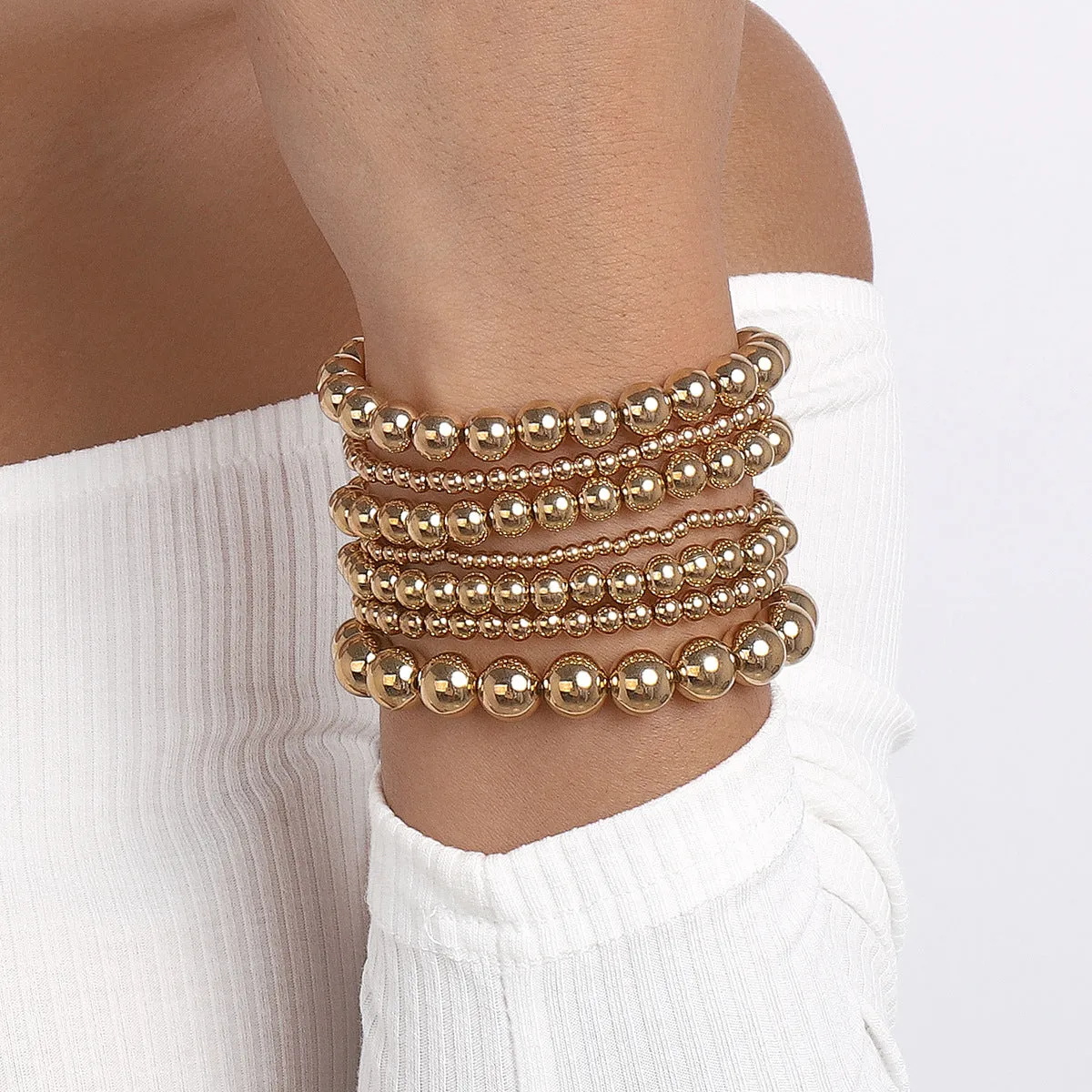 18K Gold-Plated Beaded Stretch Bracelet Set