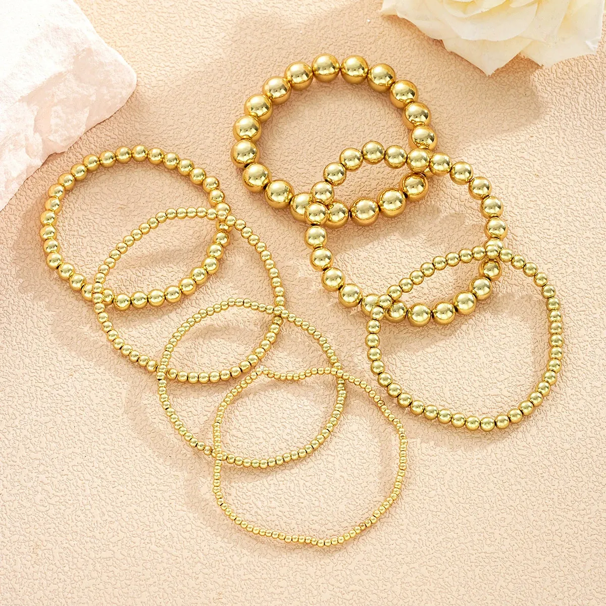18K Gold-Plated Beaded Stretch Bracelet Set