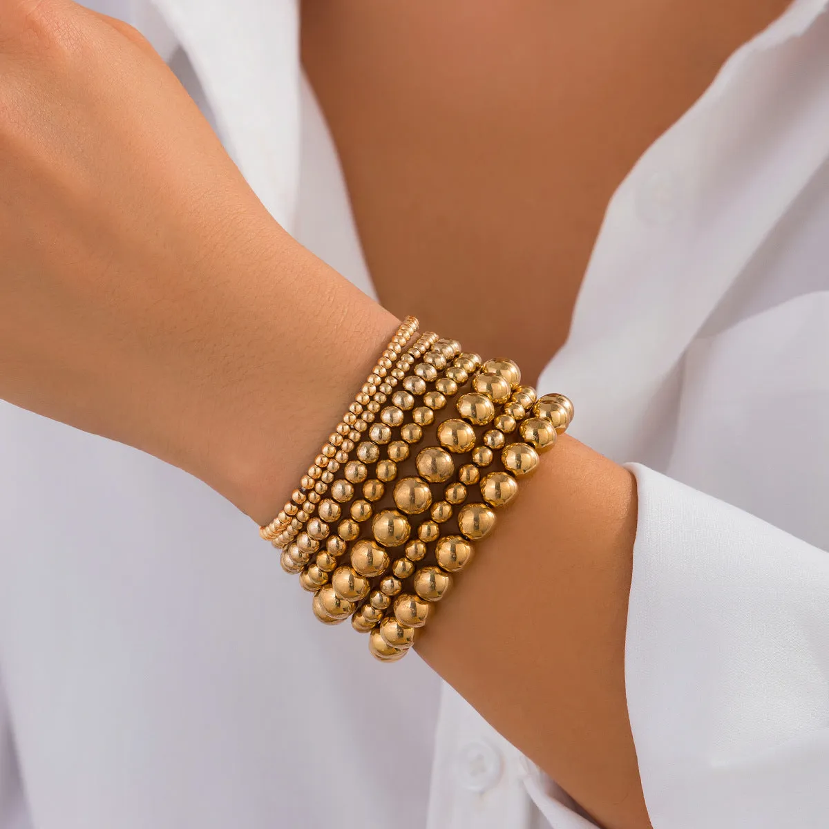 18K Gold-Plated Beaded Stretch Bracelet Set