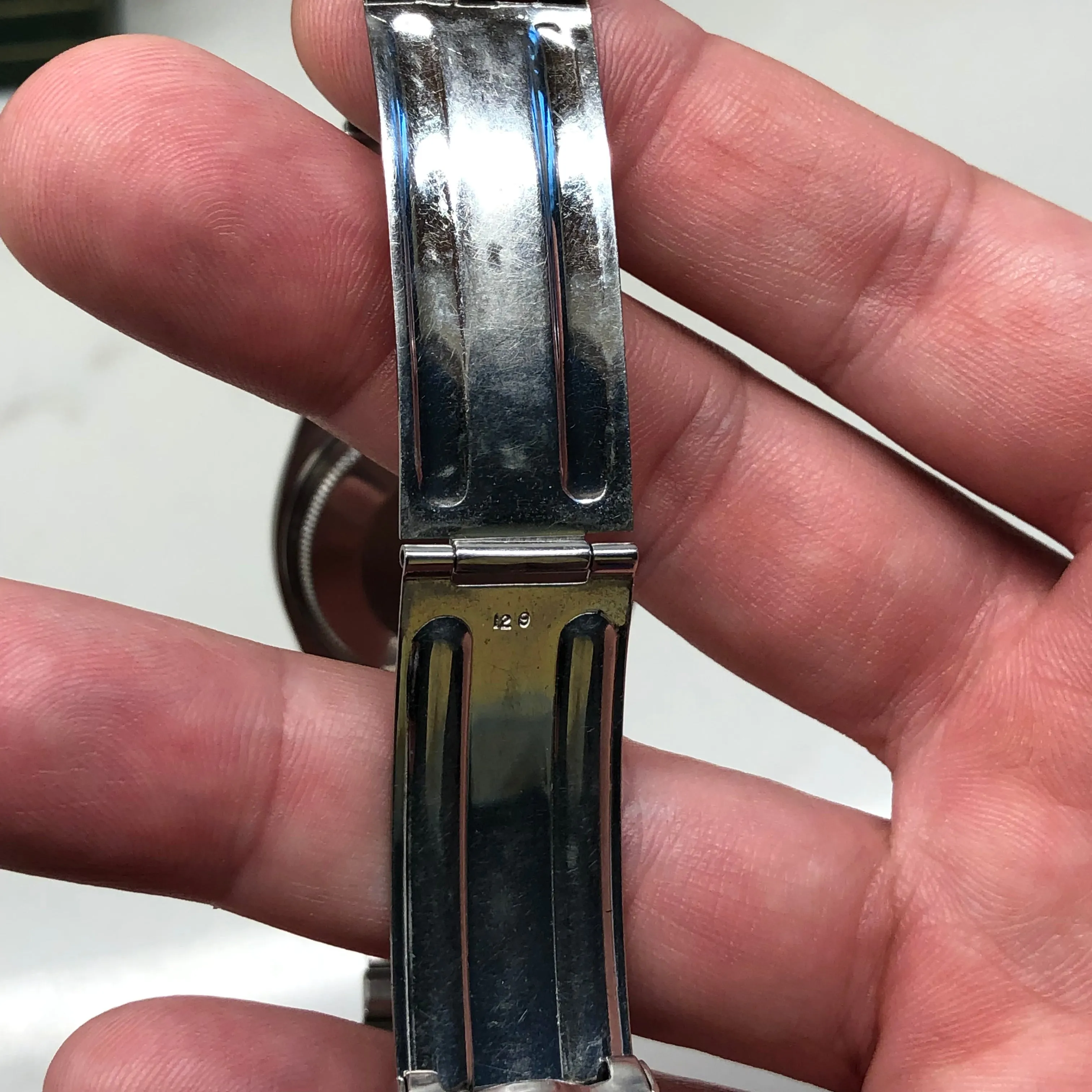 1969 Rolex Datejust 1603 Steel Engine Turned Jubilee Silver Pie Pan Dial Wristwatch with Box