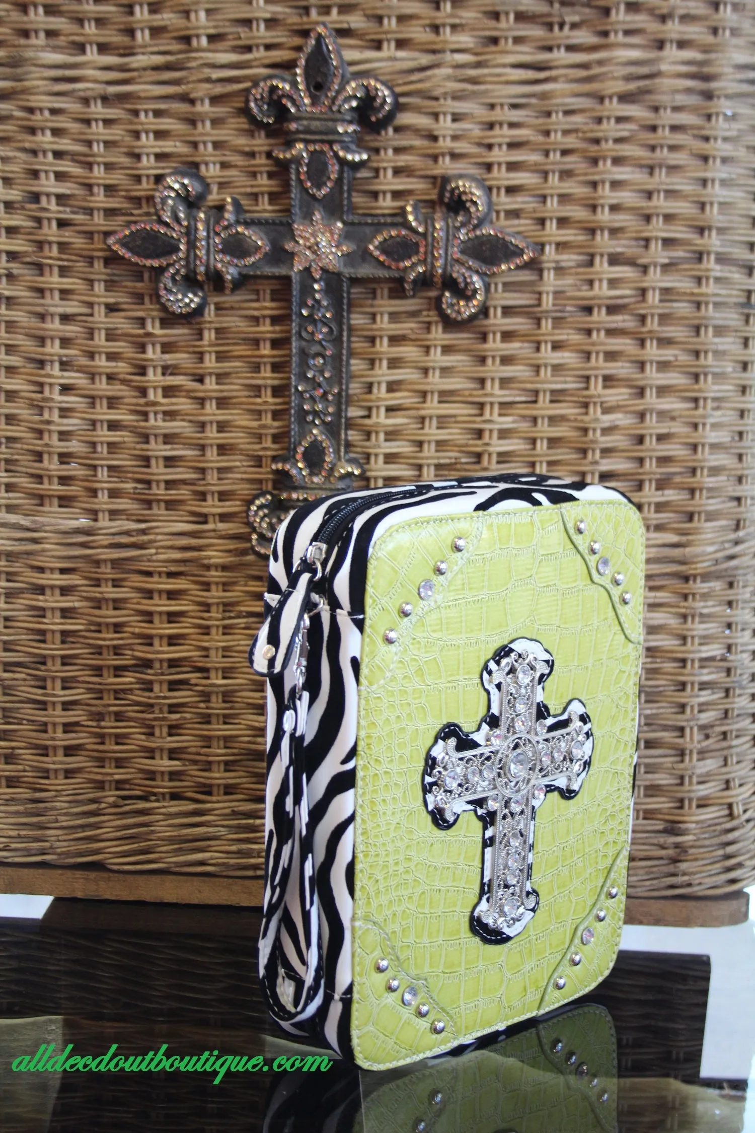 ADO | Lime Green and Zebra Print Embellished Bible Cover