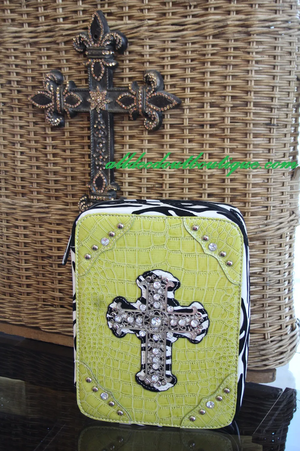 ADO | Lime Green and Zebra Print Embellished Bible Cover