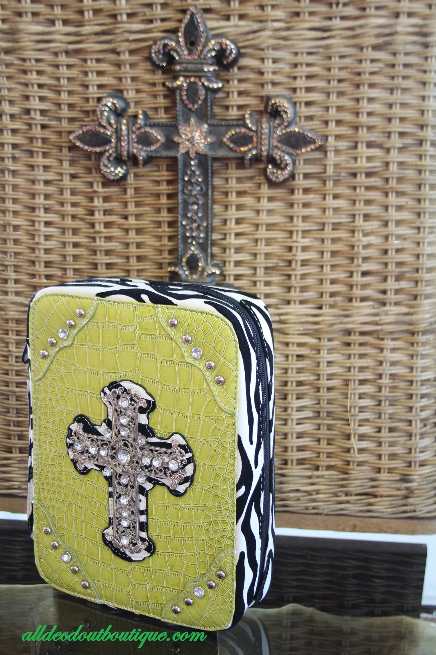 ADO | Lime Green and Zebra Print Embellished Bible Cover