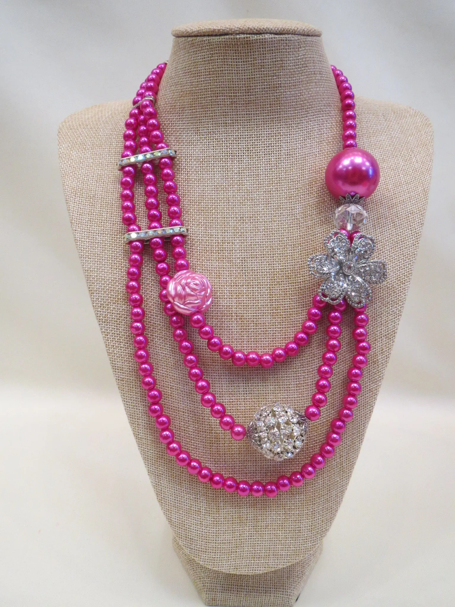 ADO | Pink Beaded Layer Necklace with Crystal Flower