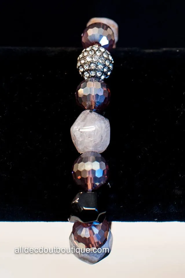 ADO | Purple Beaded Stretch Bracelet with Stones