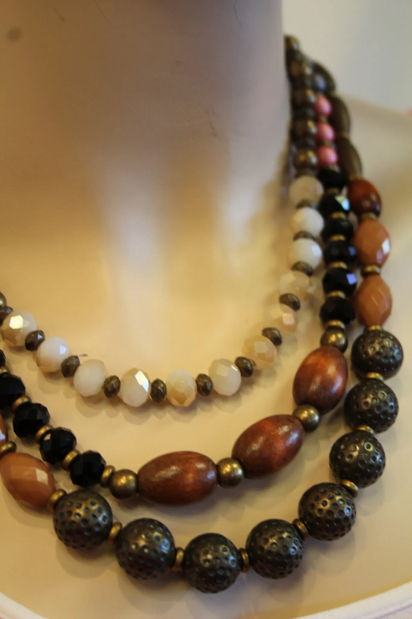 ADO | Wood Beaded 3 Strand Necklace
