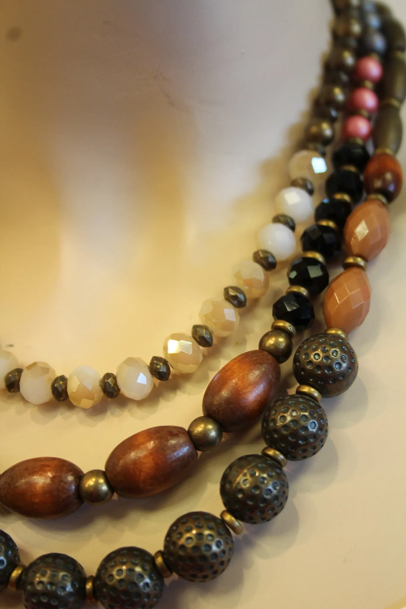 ADO | Wood Beaded 3 Strand Necklace