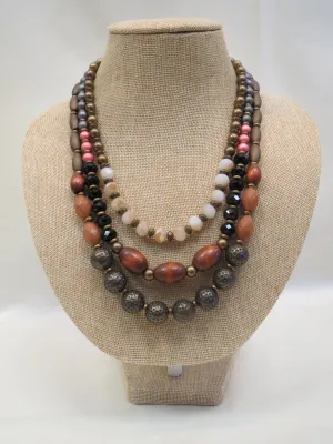 ADO | Wood Beaded 3 Strand Necklace
