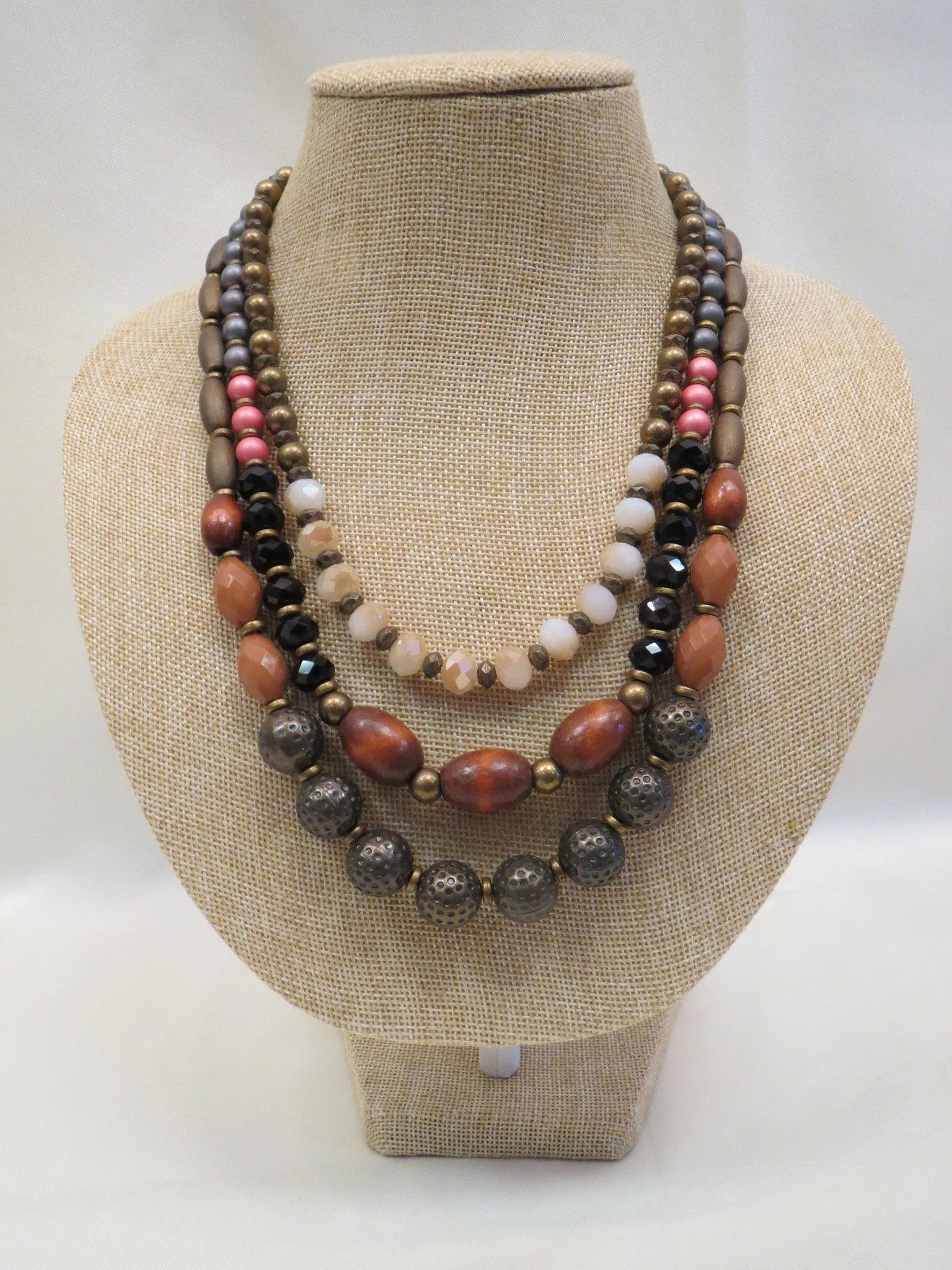 ADO | Wood Beaded 3 Strand Necklace
