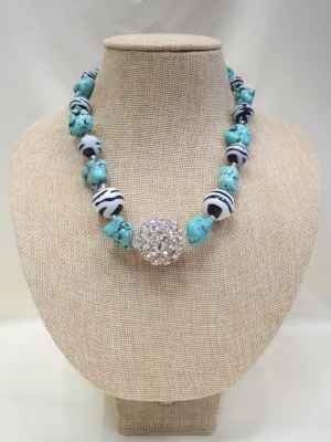 ADO | Zebra & Turquoise Beaded Necklace