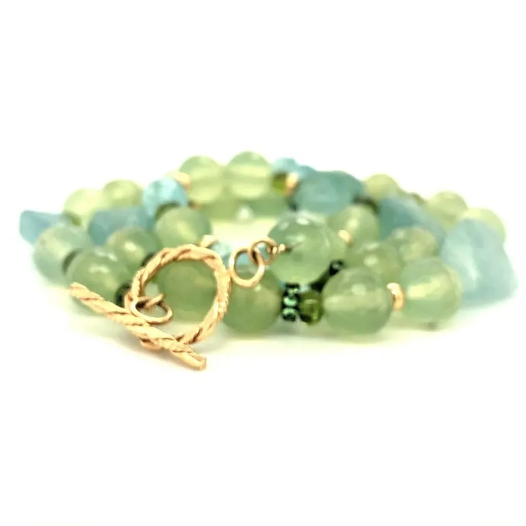 Aquamarine, Peridot, Phrenite and Tsavorite Beaded Necklace with 14K Gold