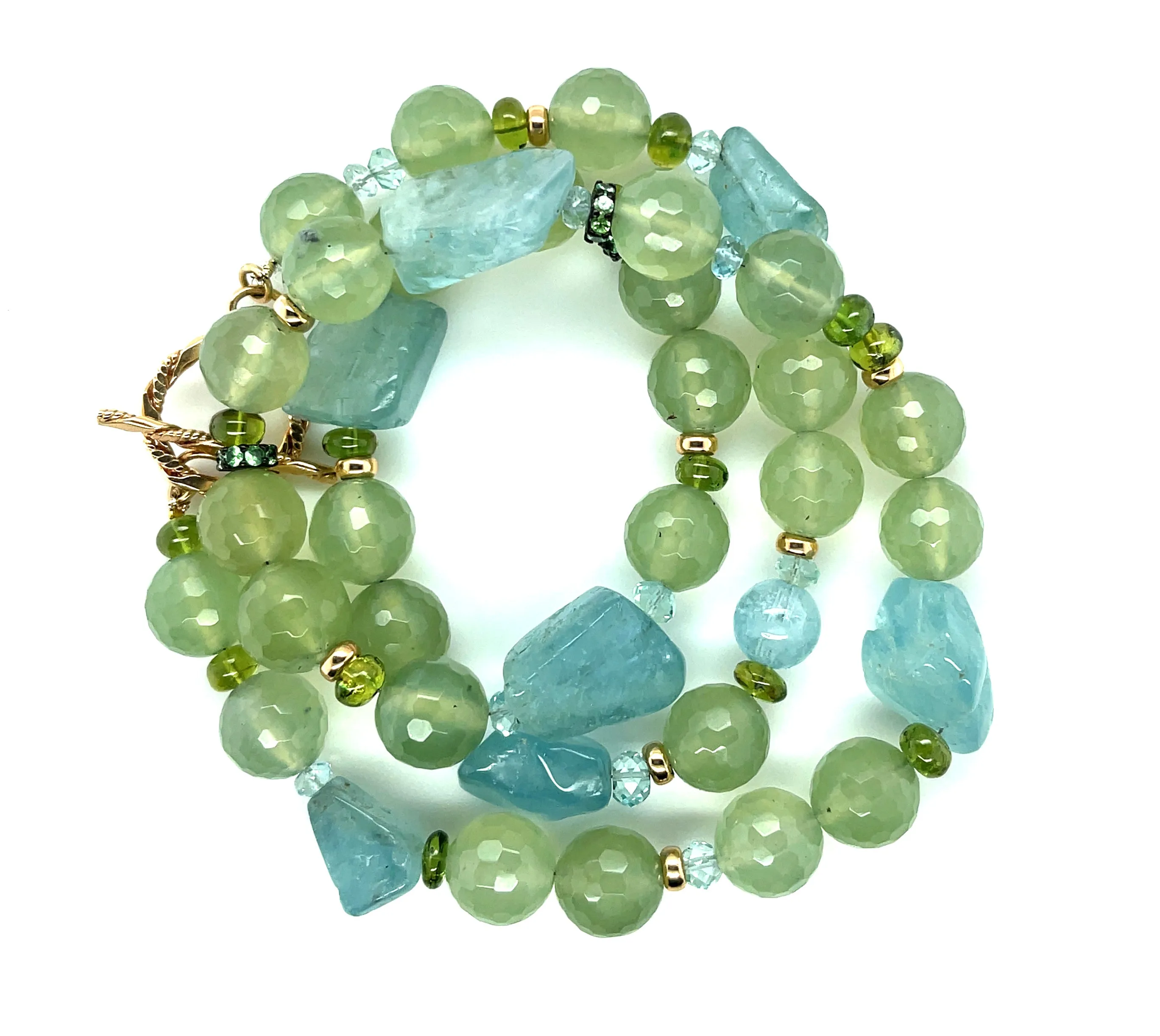 Aquamarine, Peridot, Phrenite and Tsavorite Beaded Necklace with 14K Gold