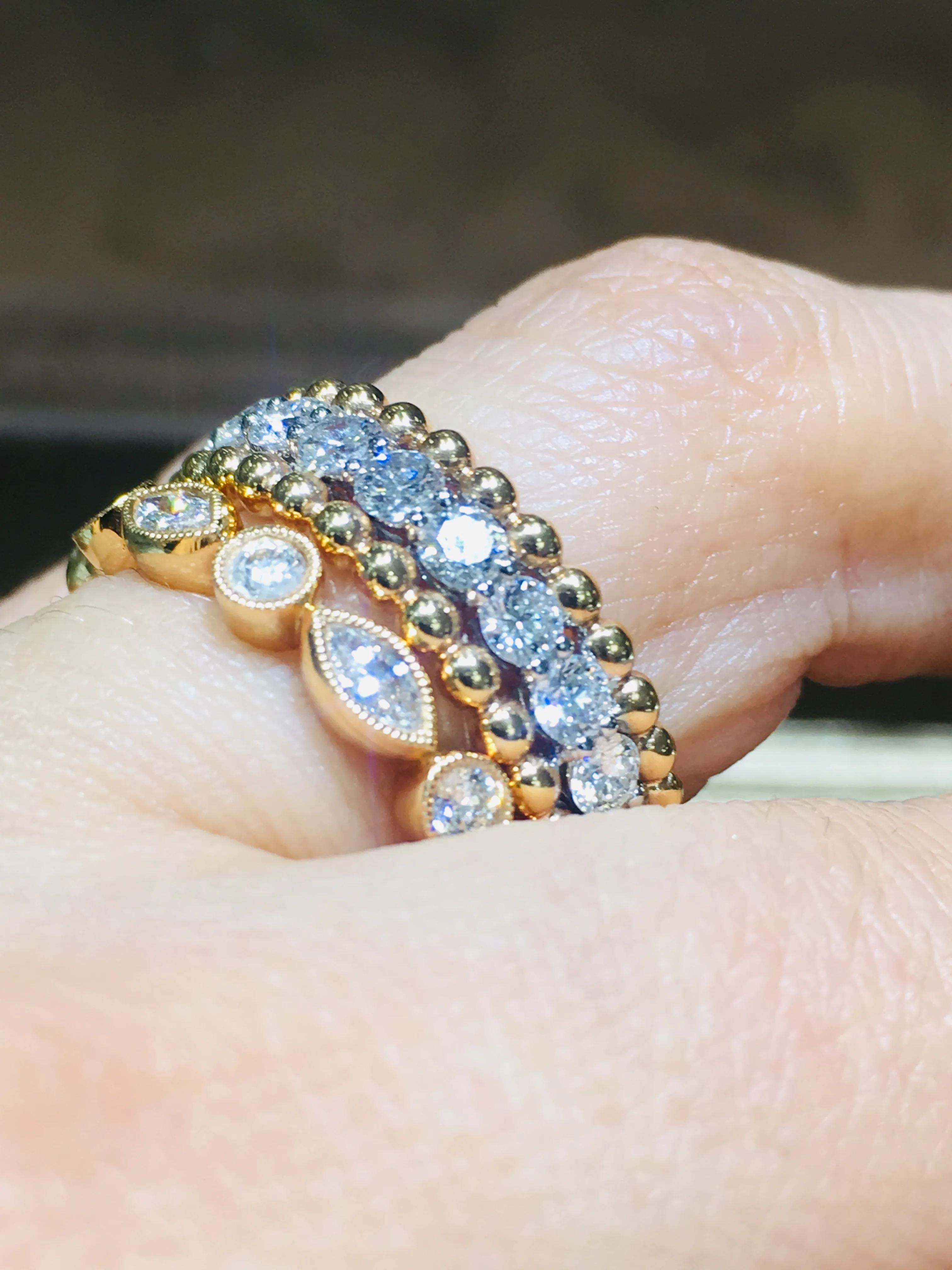 Beaded Three Row Diamond 1.75ct tw Two Tone Ring