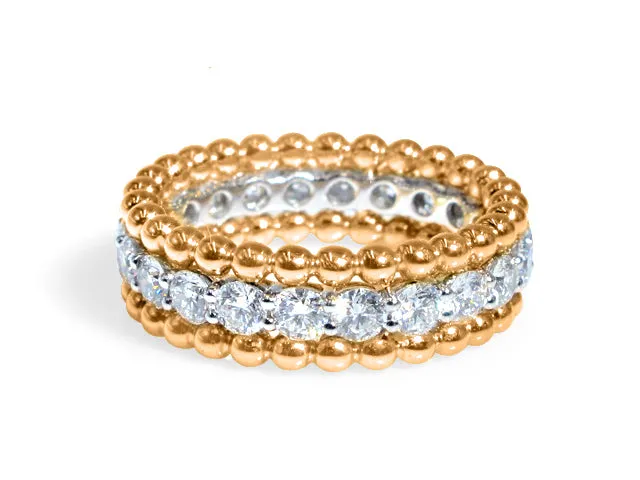Beaded Three Row Diamond 1.75ct tw Two Tone Ring