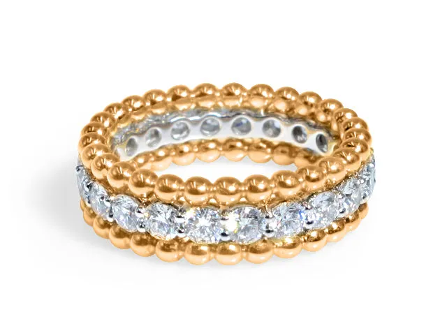 Beaded Three Row Diamond 1.75ct tw Two Tone Ring