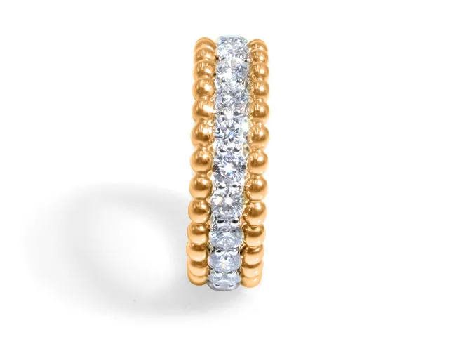 Beaded Three Row Diamond 1.75ct tw Two Tone Ring