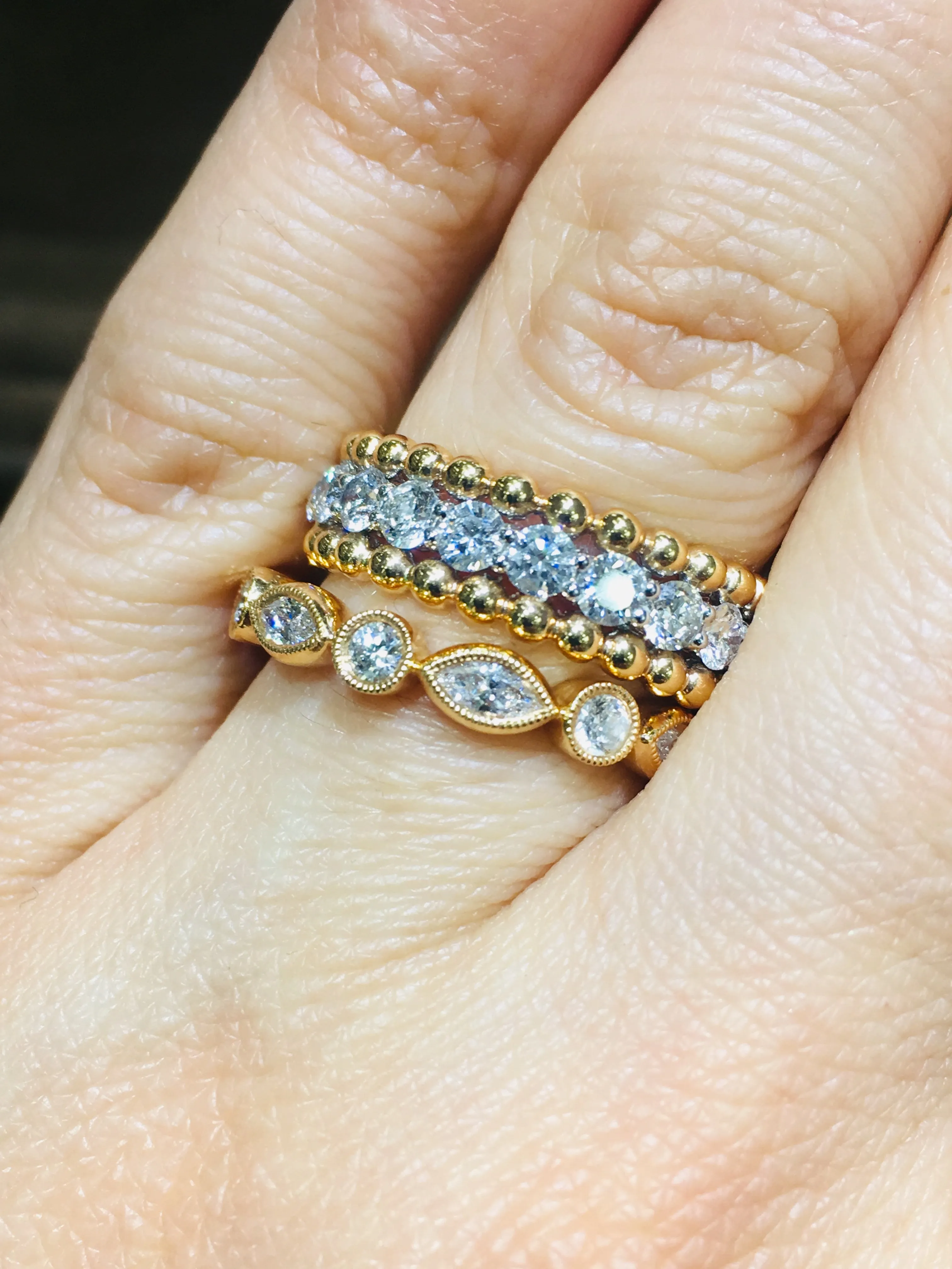 Beaded Three Row Diamond 1.75ct tw Two Tone Ring