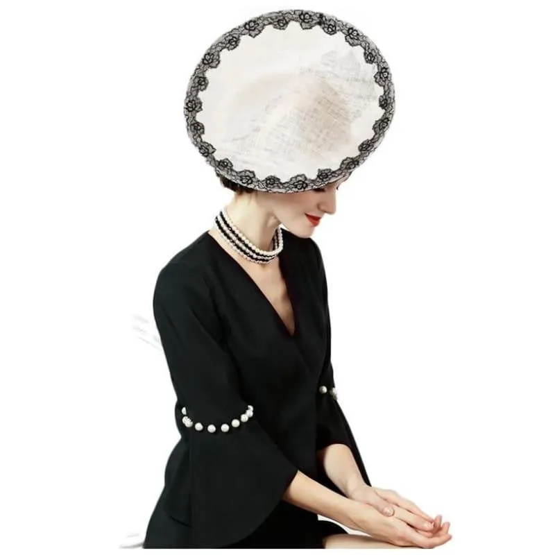 Beige White Fedora Hats Spring Summer Large Wide Brim Lace Church Kentucky Derby Fedoras
