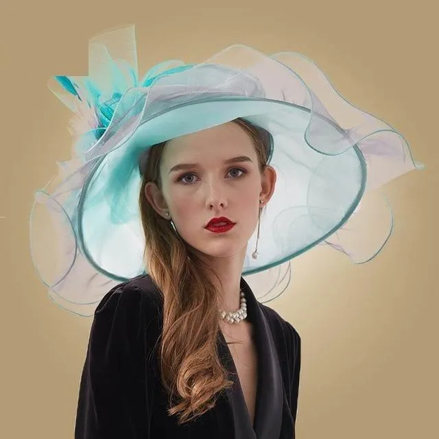 Big Flower Organza Large Brim Kentucky Derby Church Fedoras