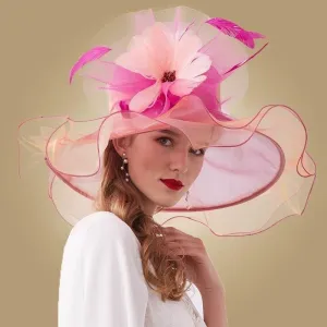 Big Flower Organza Large Brim Kentucky Derby Church Fedoras
