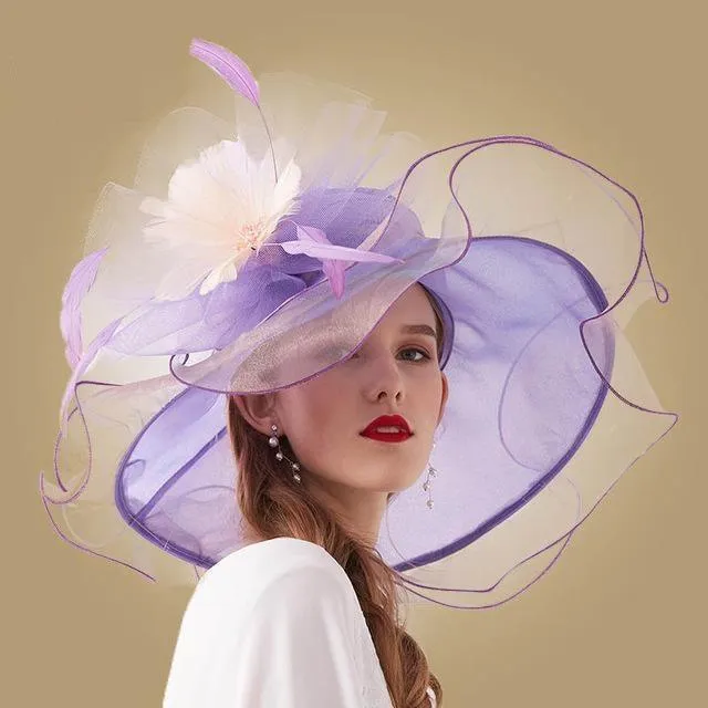 Big Flower Organza Large Brim Kentucky Derby Church Fedoras