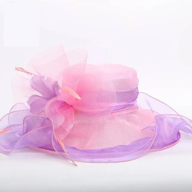 Big Flower Organza Large Brim Kentucky Derby Church Fedoras