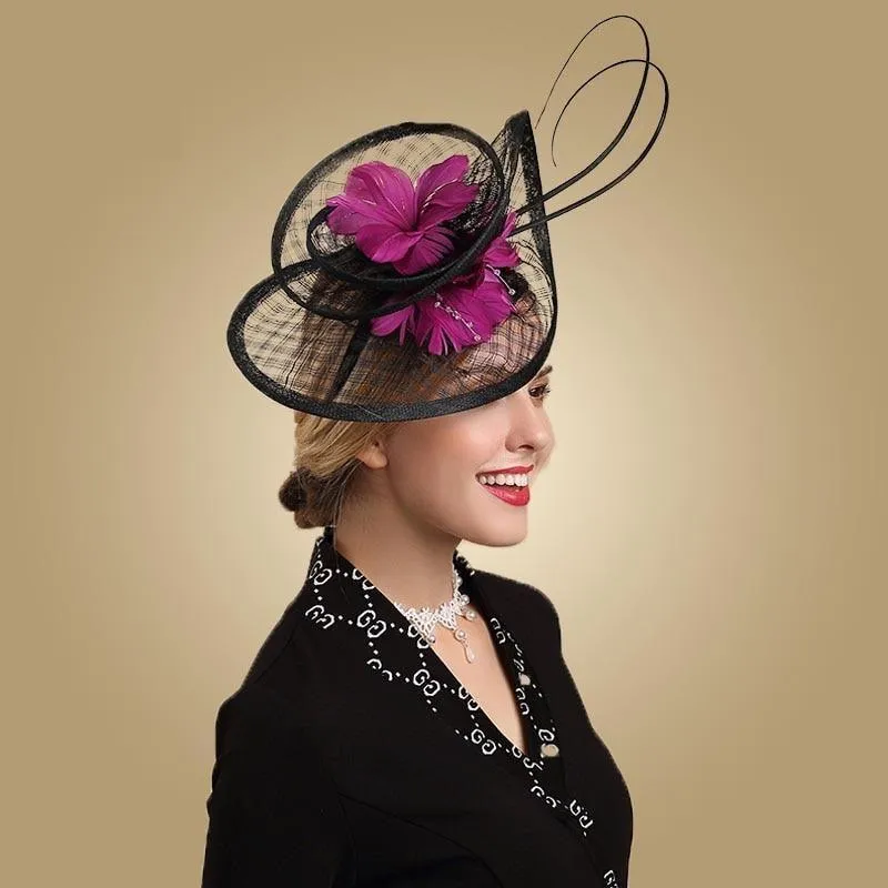 Black Vintage Cocktail Flower Feather Formal Fascinator Hats