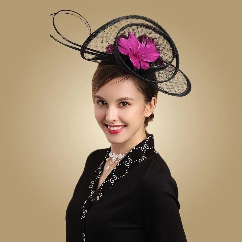 Black Vintage Cocktail Flower Feather Formal Fascinator Hats