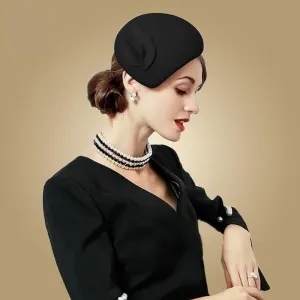 Black Wool Felt Vintage Cocktail Fashion Pillbox Hat
