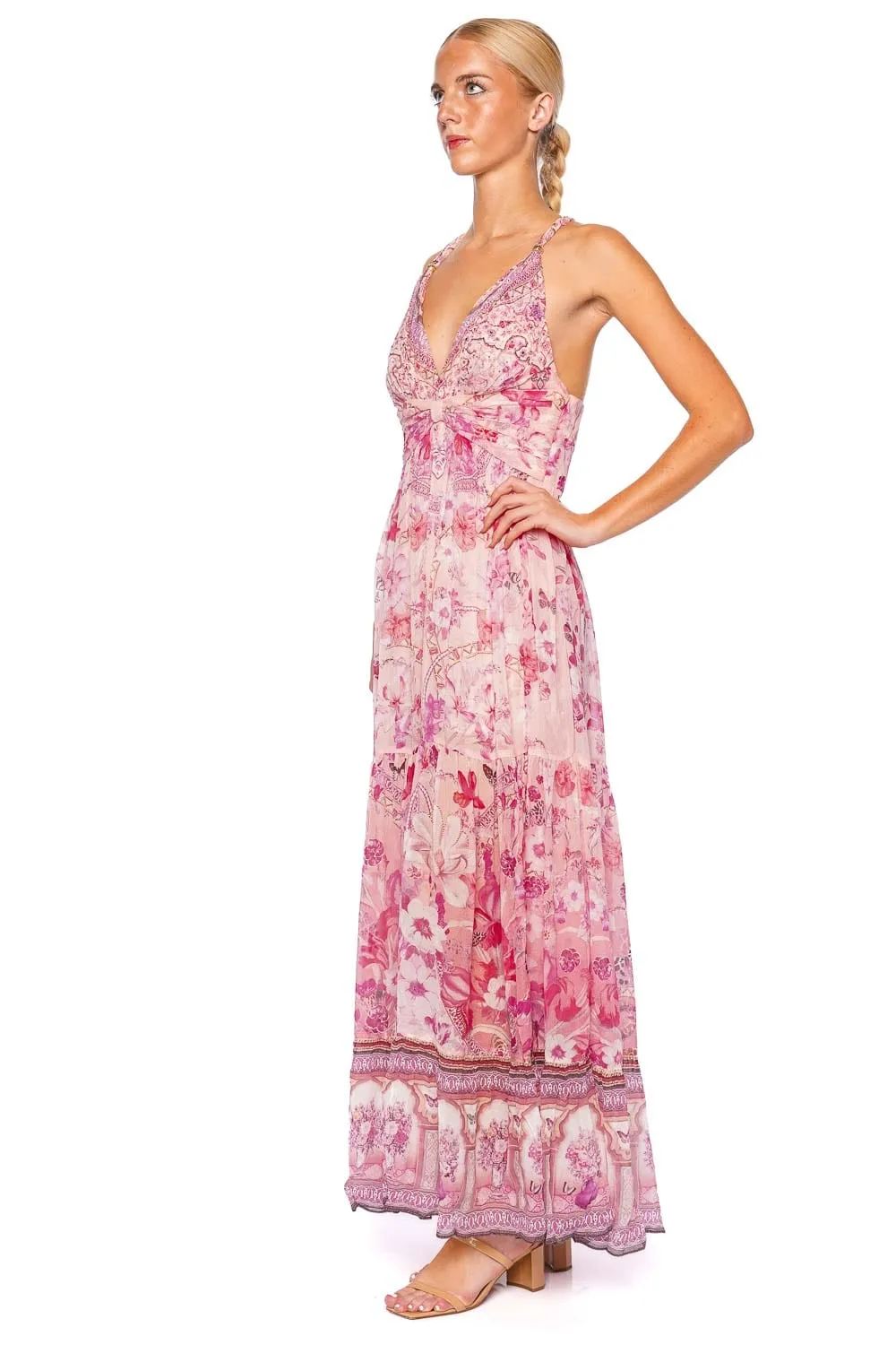 Botanical Novella Gathered Bead Midi Dress