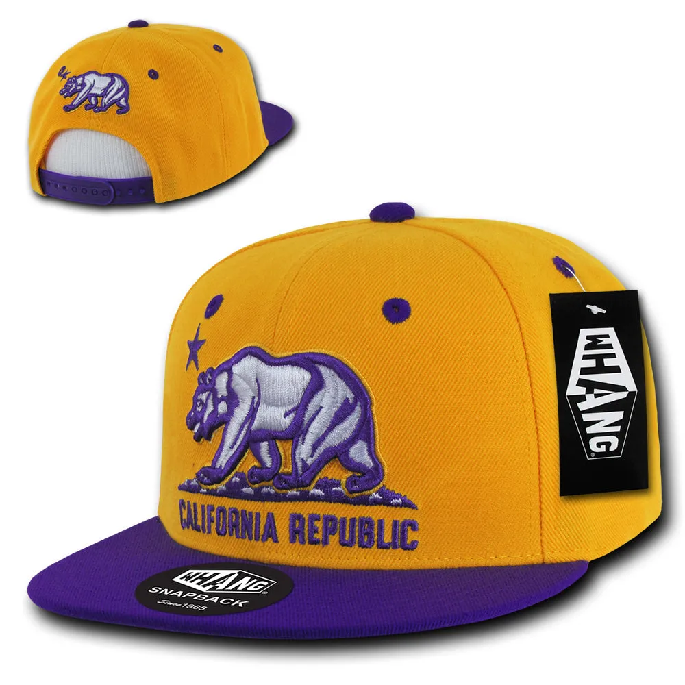 California Republic Cali State Bear Flag Snapback Hat Gold Purple by Whang