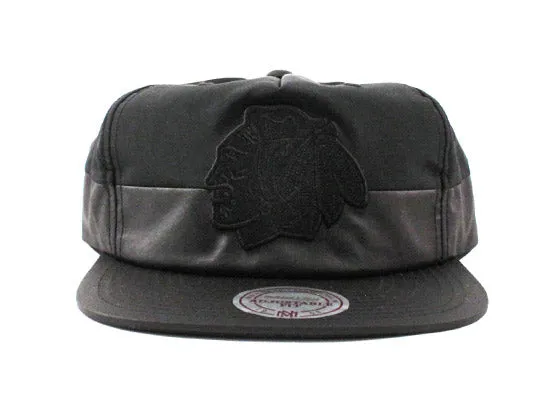 Chicago Blackhawks Mitchell & Ness Nylon Snapback Hat (Black on Black)