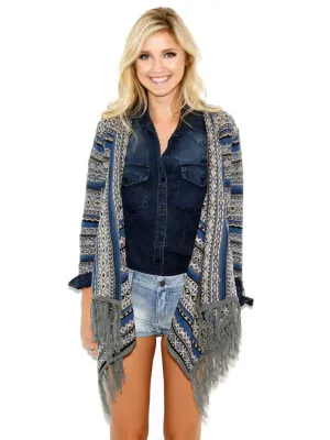 Elan | Blue Sweater Cardigan with Pockets