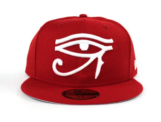 Eye of Horus New Era 59Fifty Fitted Hats (Red White Gray Under Brim)