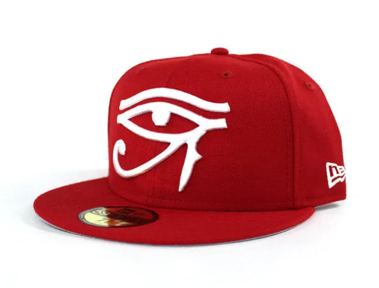 Eye of Horus New Era 59Fifty Fitted Hats (Red White Gray Under Brim)