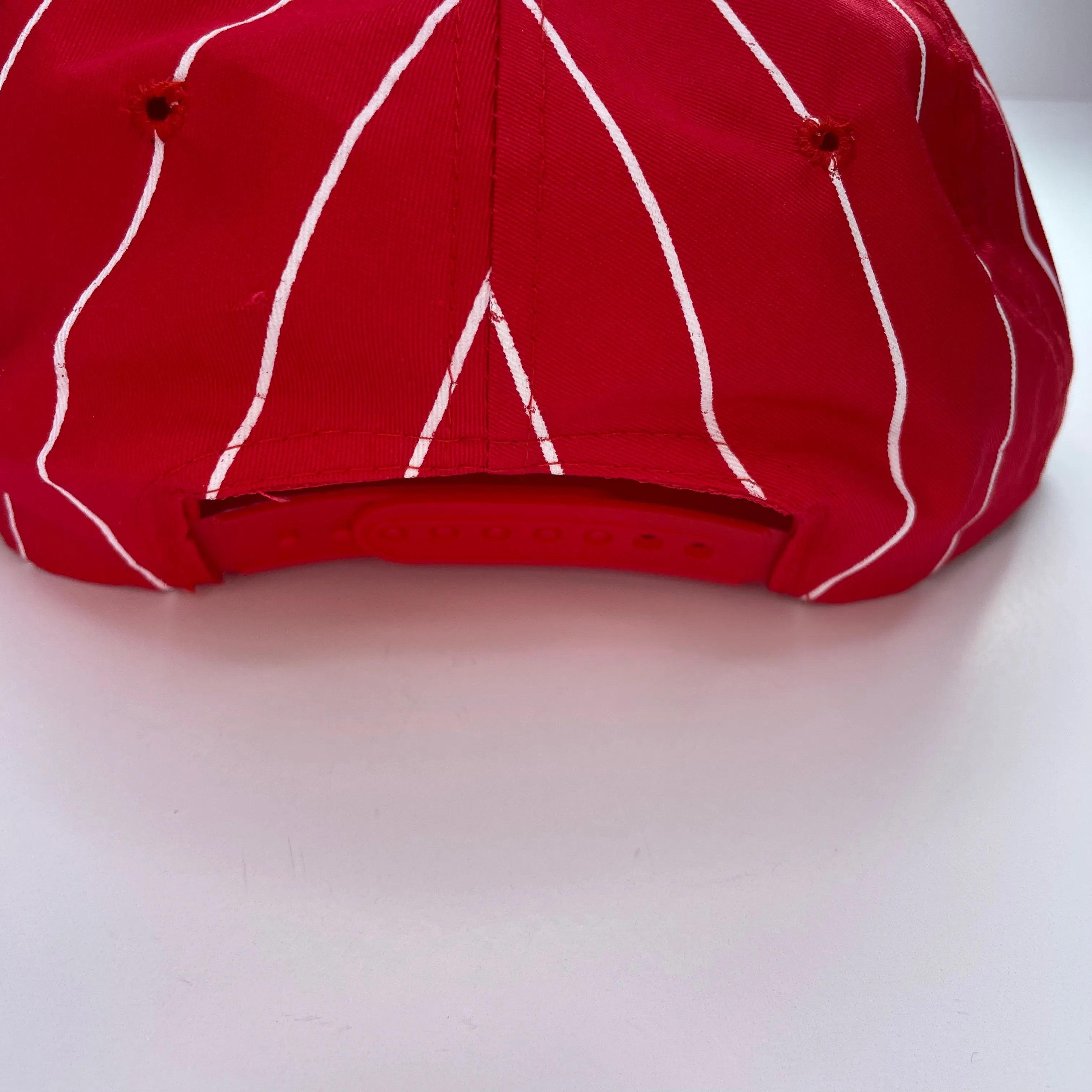 Georgia Script Vintage Red White Pinstripe Mid Crown Snapback Cap Hat Custom Embroidery