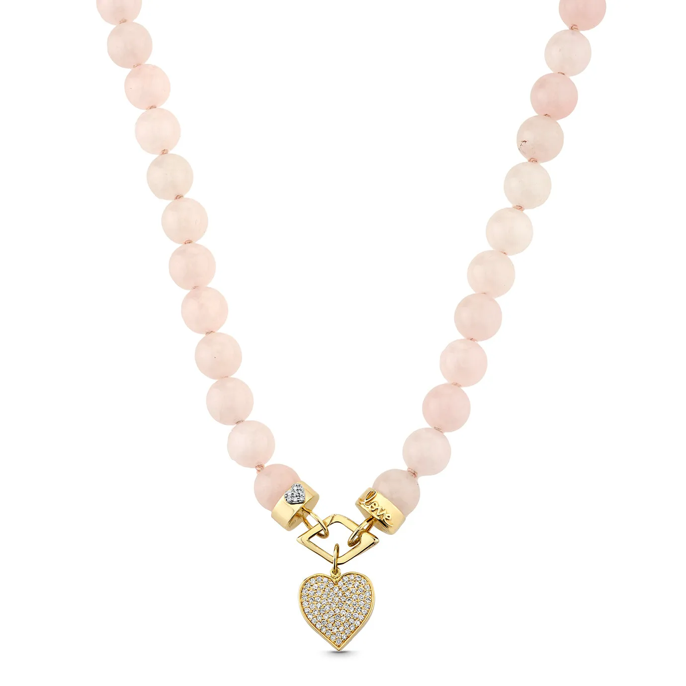 Gold & Diamond Love Rose Quartz Beaded Necklace