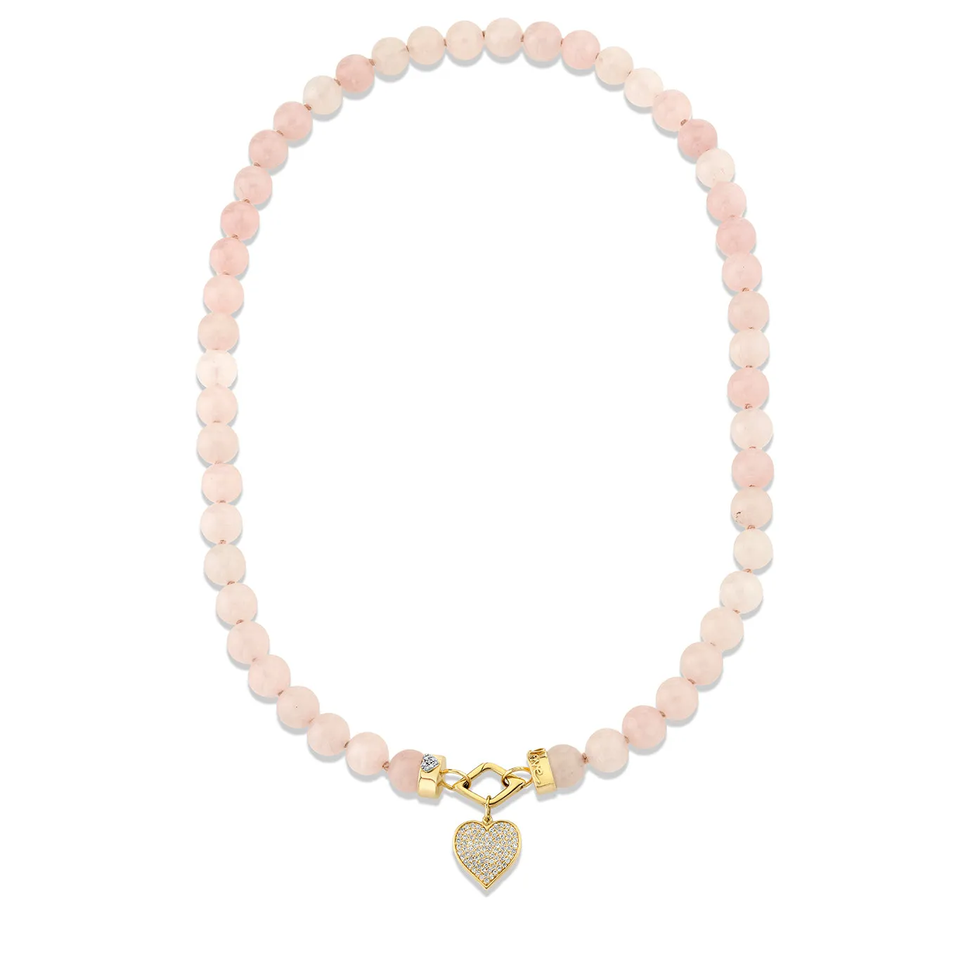 Gold & Diamond Love Rose Quartz Beaded Necklace