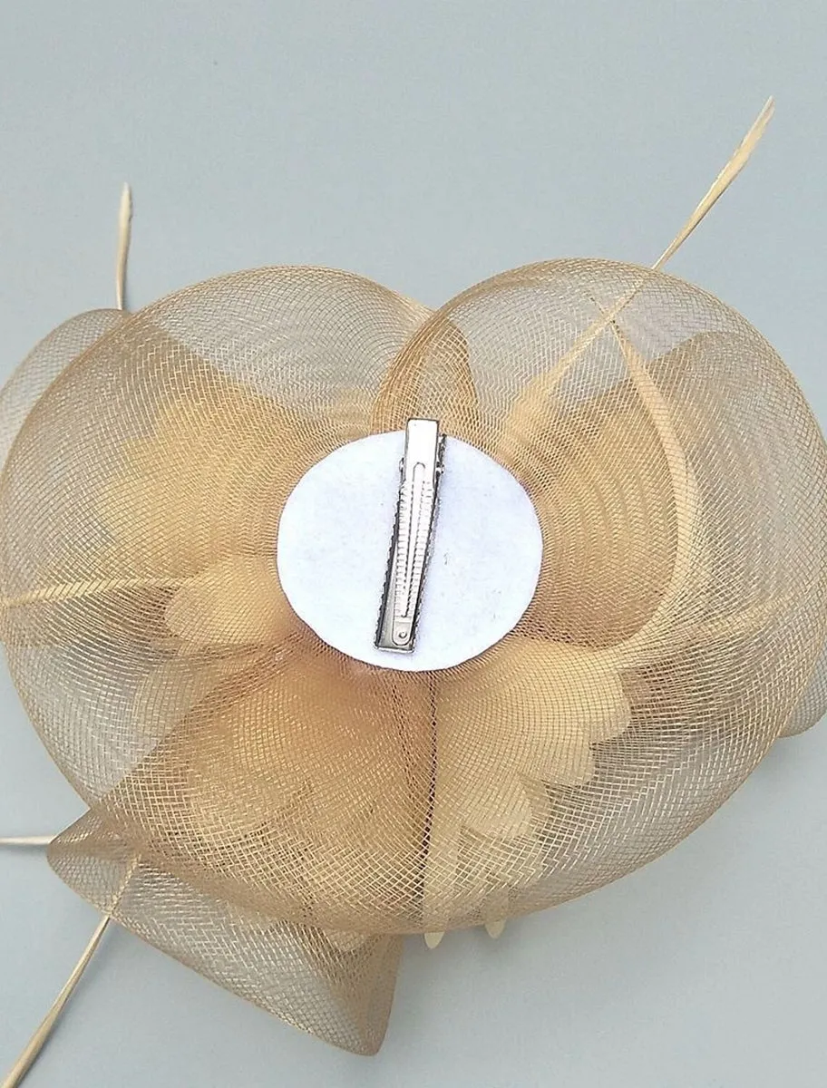 Gold Floral Feather Kentucky Derby Hat Horse Race Retro Fascinators/Headpiece
