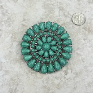 Green Faux Turquoise Large Flower Concho Brooch