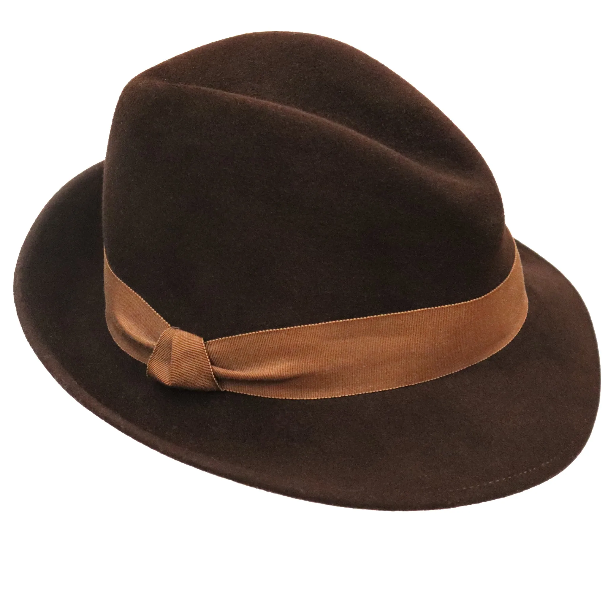 Halston Brown Felt Hat W/ Ribbon Trim Circa 1980s