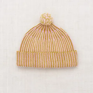 Hand Knit Merino Wool Strata Garter Hat - Citron