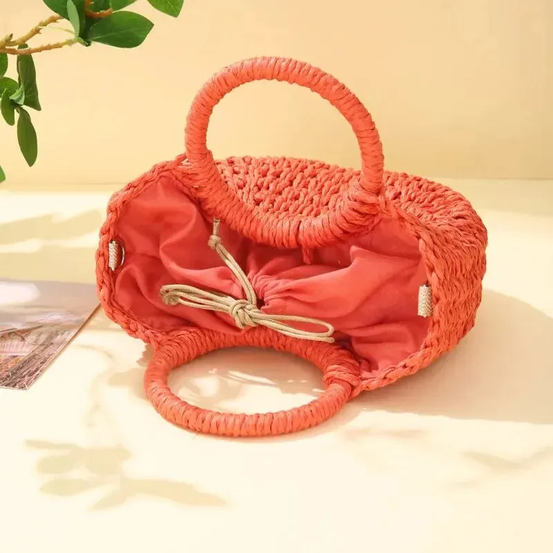 Handwoven Straw Purse Rattan Half-Moon Beach Handbag Large Capacity Women Summer Hollow Out Crossbody Shoulder Bag
