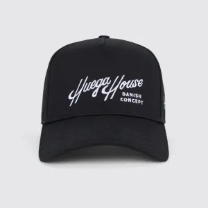 Huega House Retro Script | Everyday Black Snapback Hat - High Profile