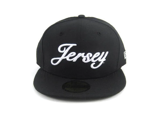 Jersey Script New Era 5950 Fitted Hats (BLACK WHITE)