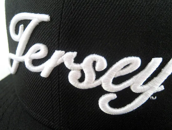 Jersey Script New Era 5950 Fitted Hats (BLACK WHITE)